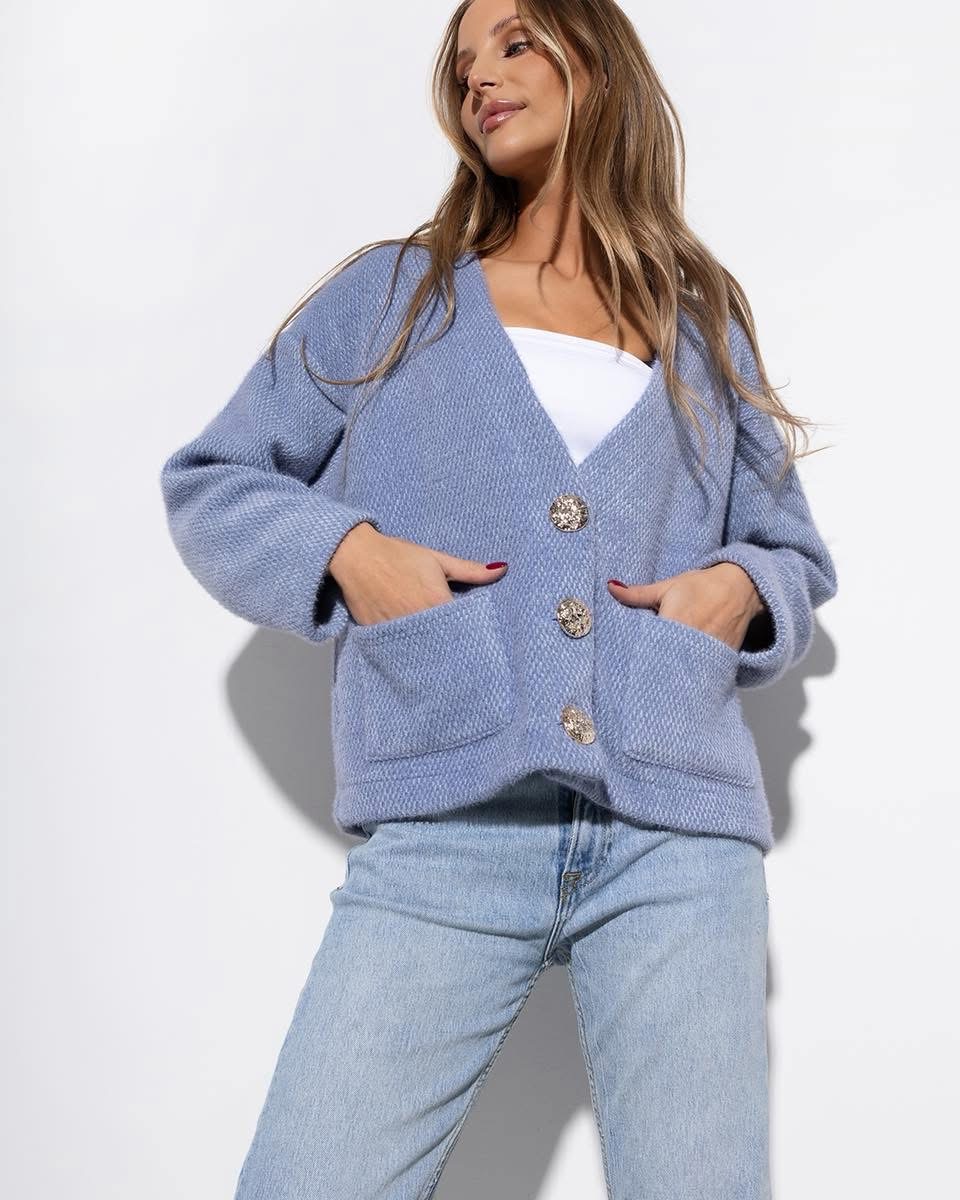 Błękitny kardigan JOLER złote guziki
