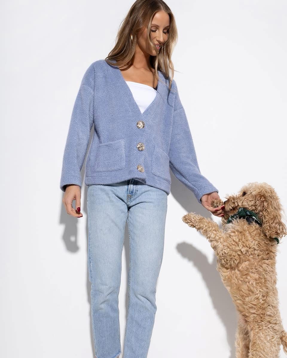 Błękitny kardigan JOLER złote guziki