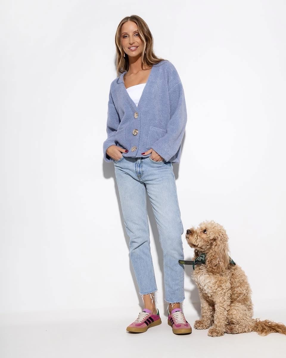 Błękitny kardigan JOLER złote guziki