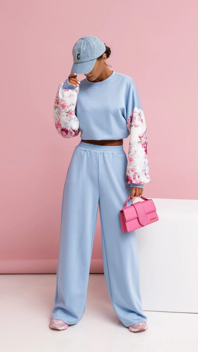 Komplet z tkaniny masełko BLOOM błękitny