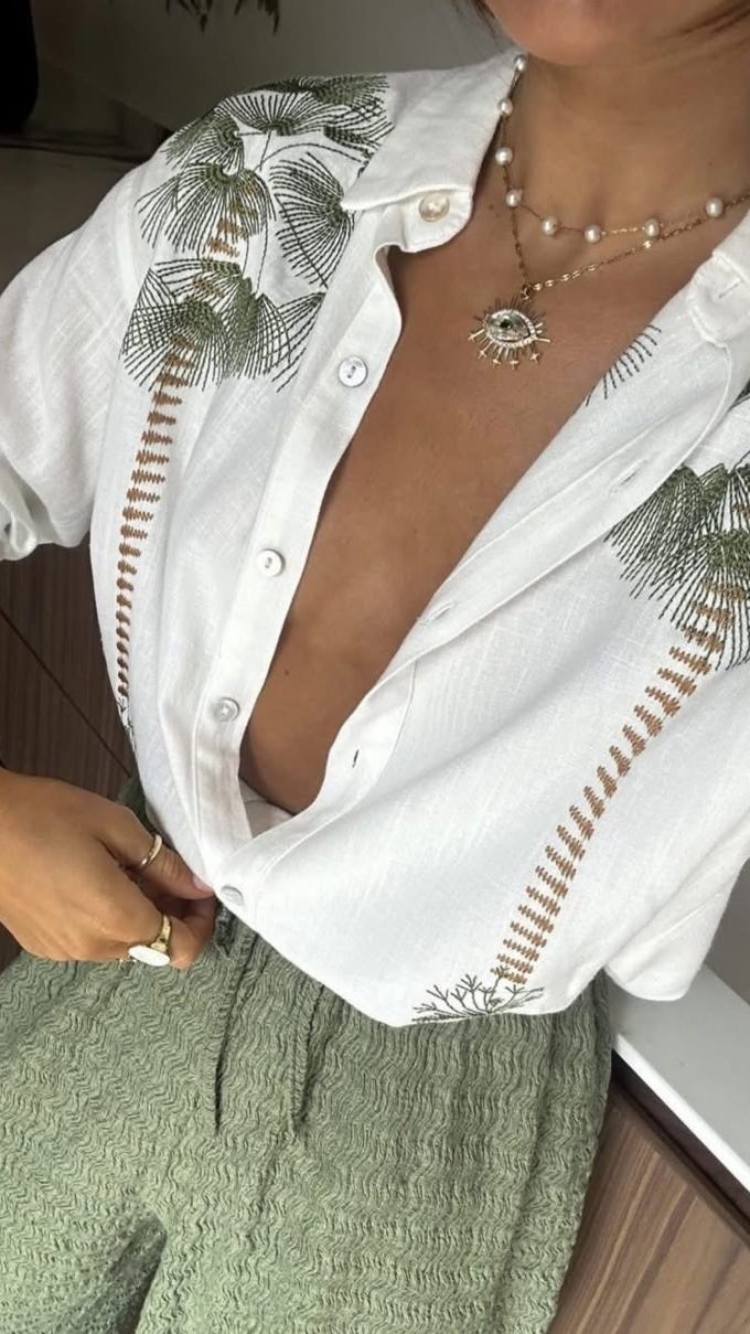 Koszula z domieszką lnu LAURA  z haftem