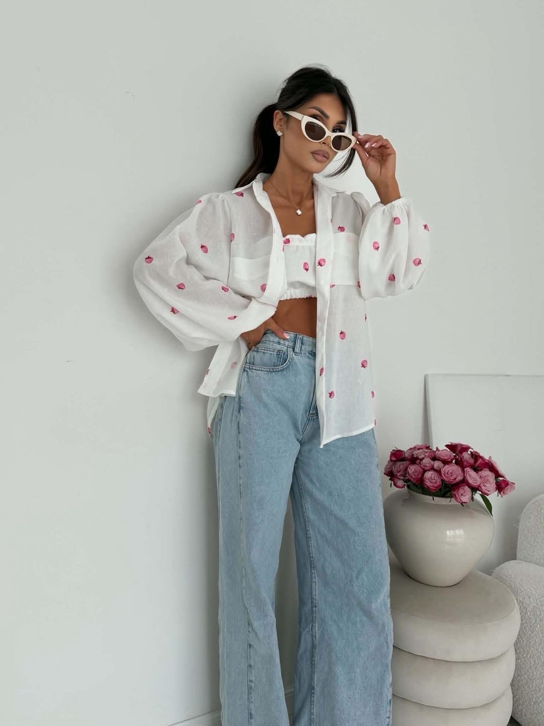 Top opaska MOKO strawberries biały