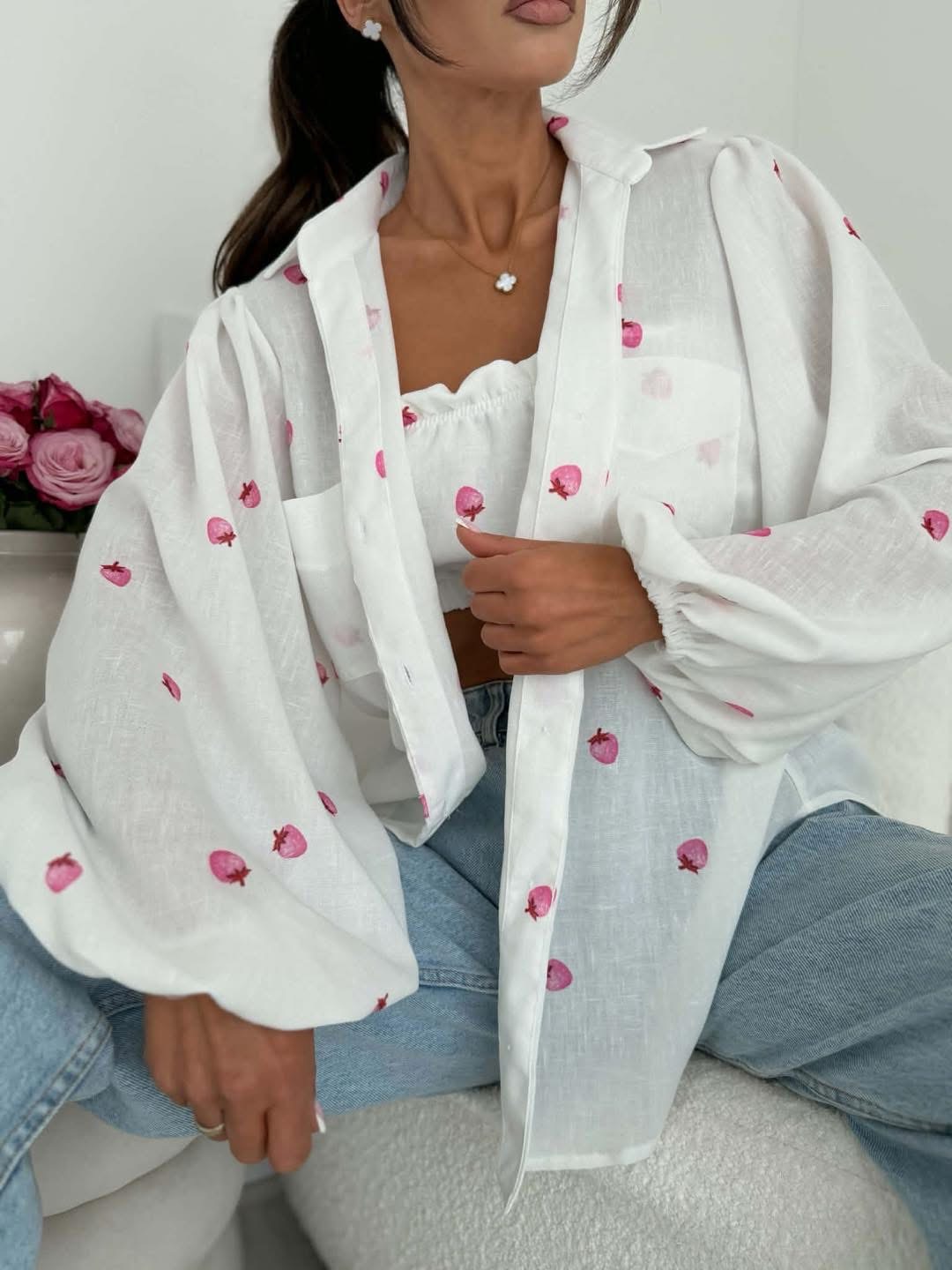 Top opaska MOKO strawberries biały