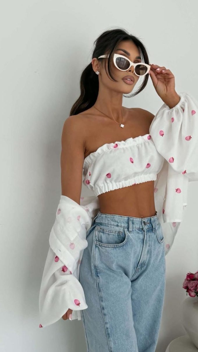 Top opaska MOKO strawberries biały