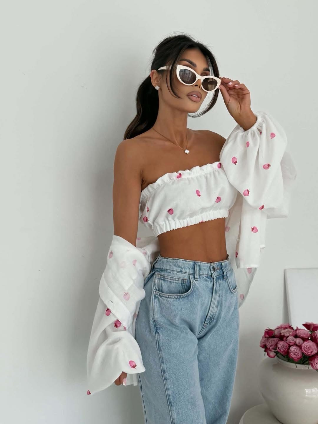 Top opaska MOKO strawberries biały