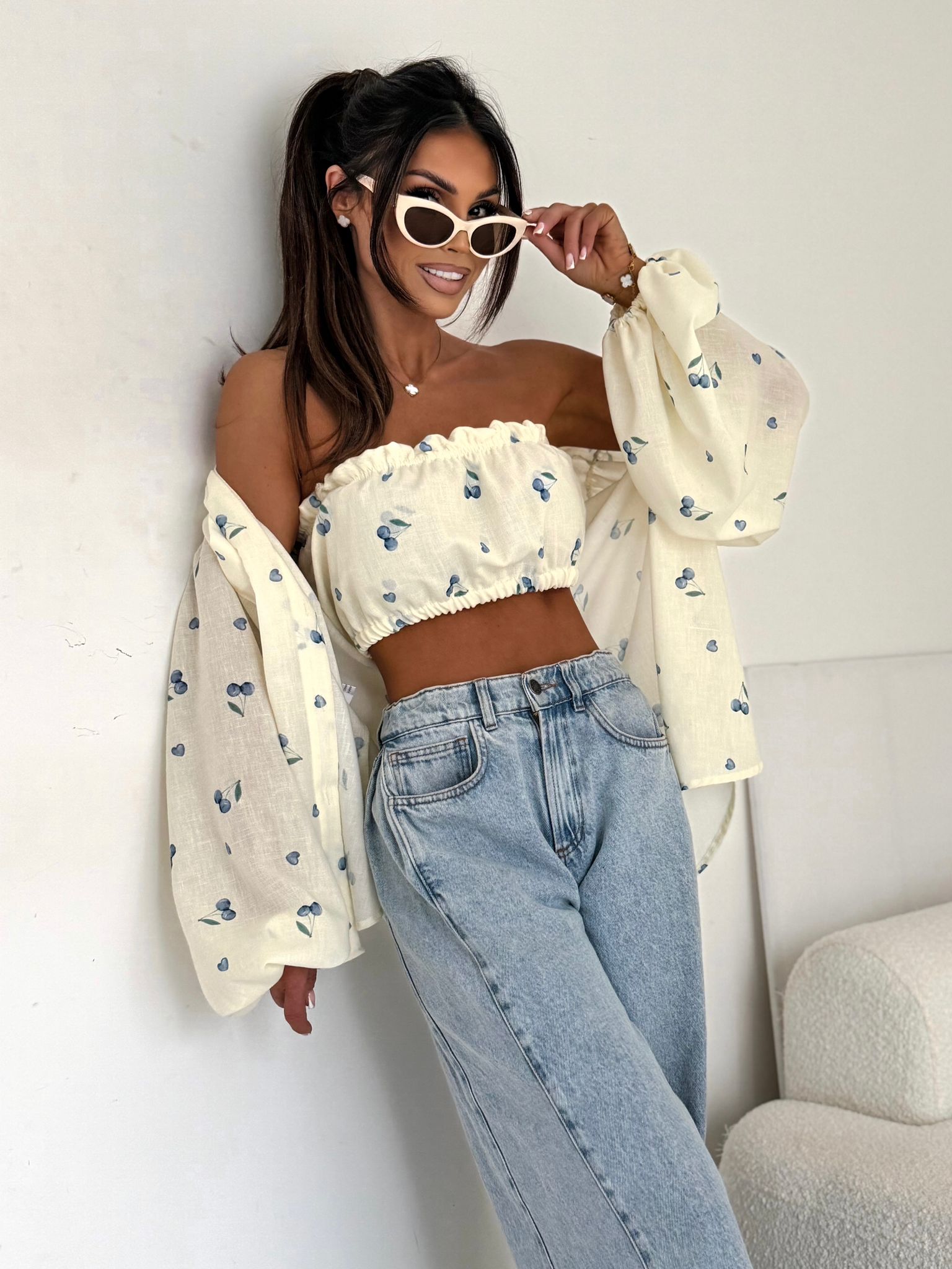 Koszula MEMPHIS cherries kremowa