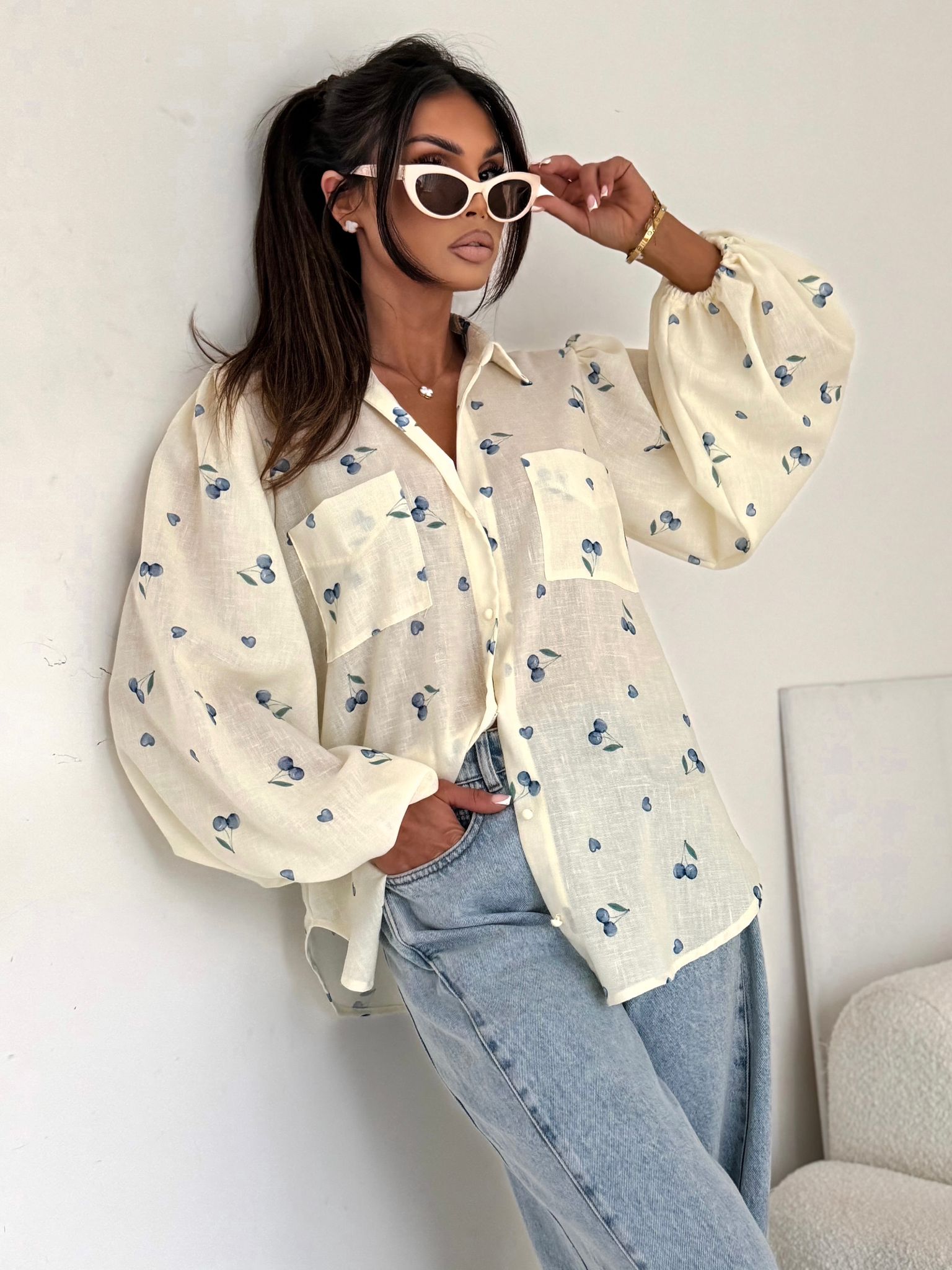 Koszula MEMPHIS cherries kremowa