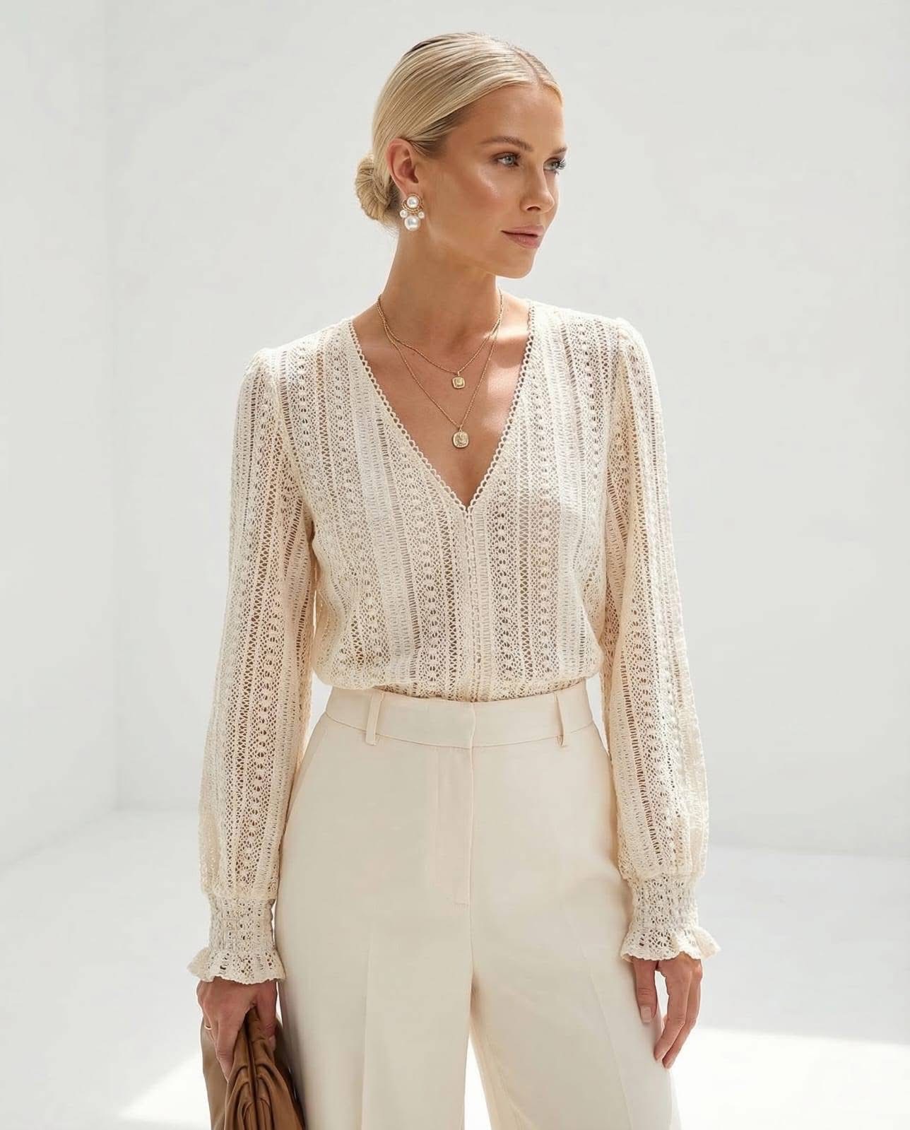 Bluzka LUNA śmietankowa koronka