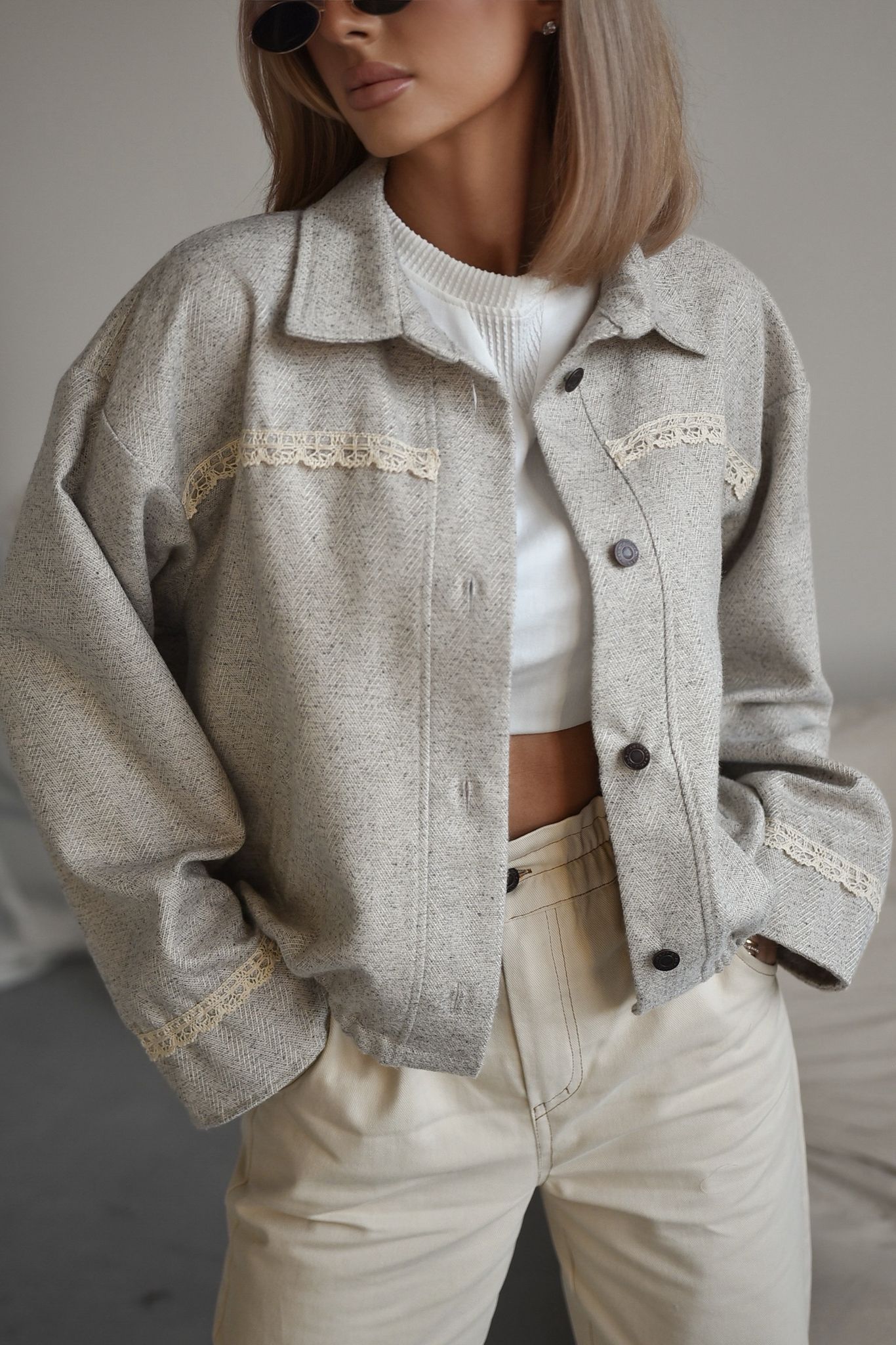 Kurtka MARLA z tkaniny w jodełkę