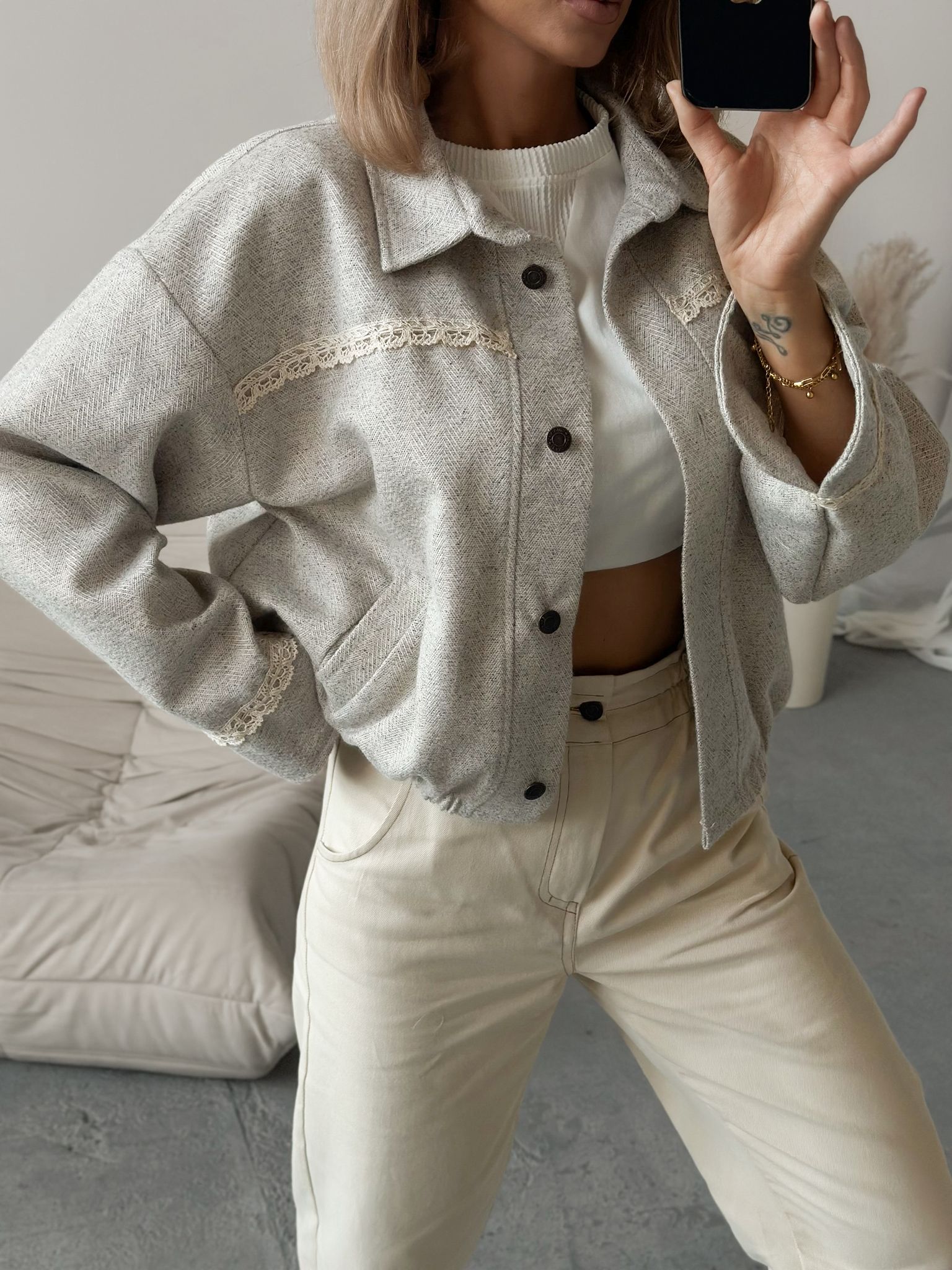 Kurtka MARLA z tkaniny w jodełkę