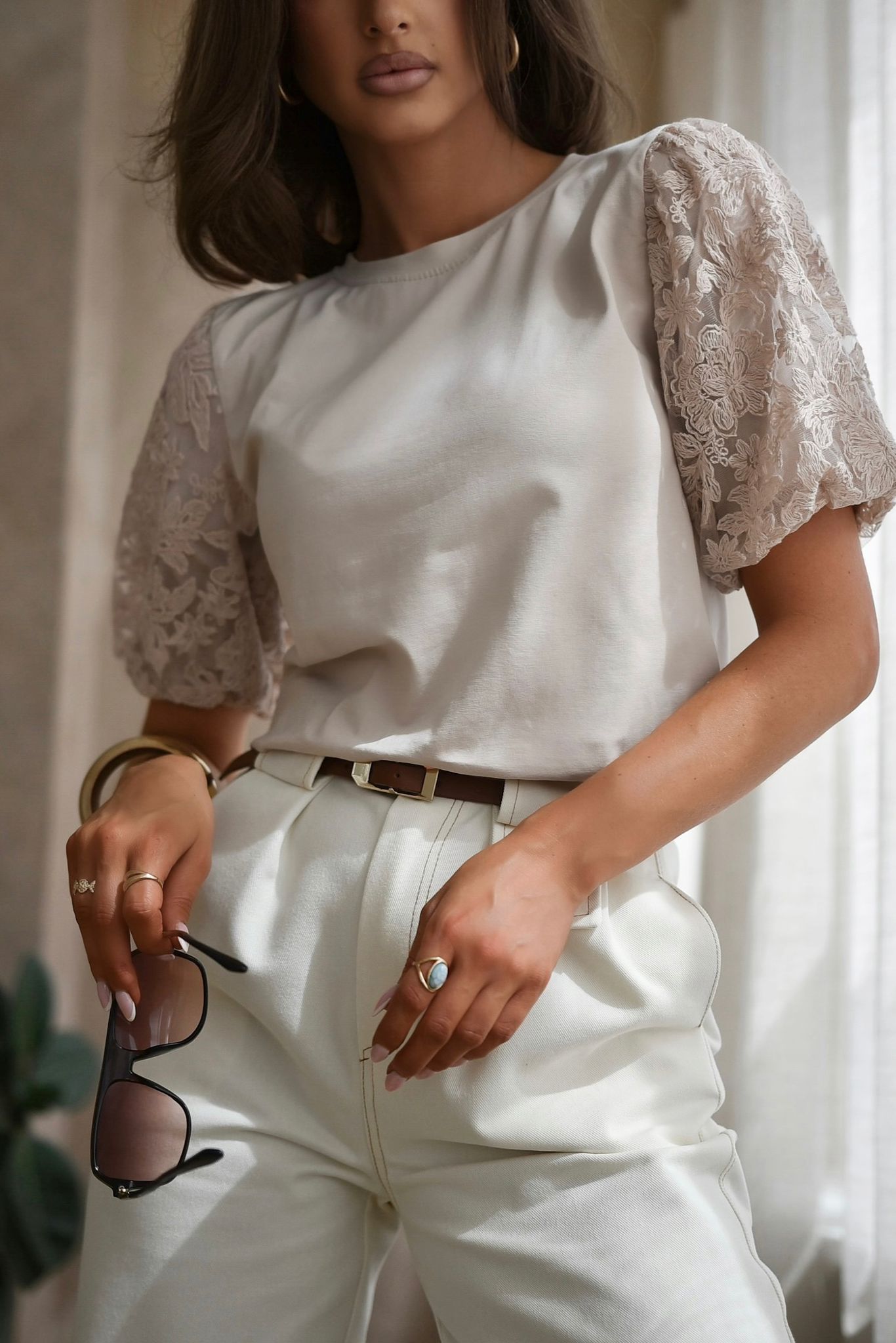 Bluzka z koronką SOPHIE beżowa