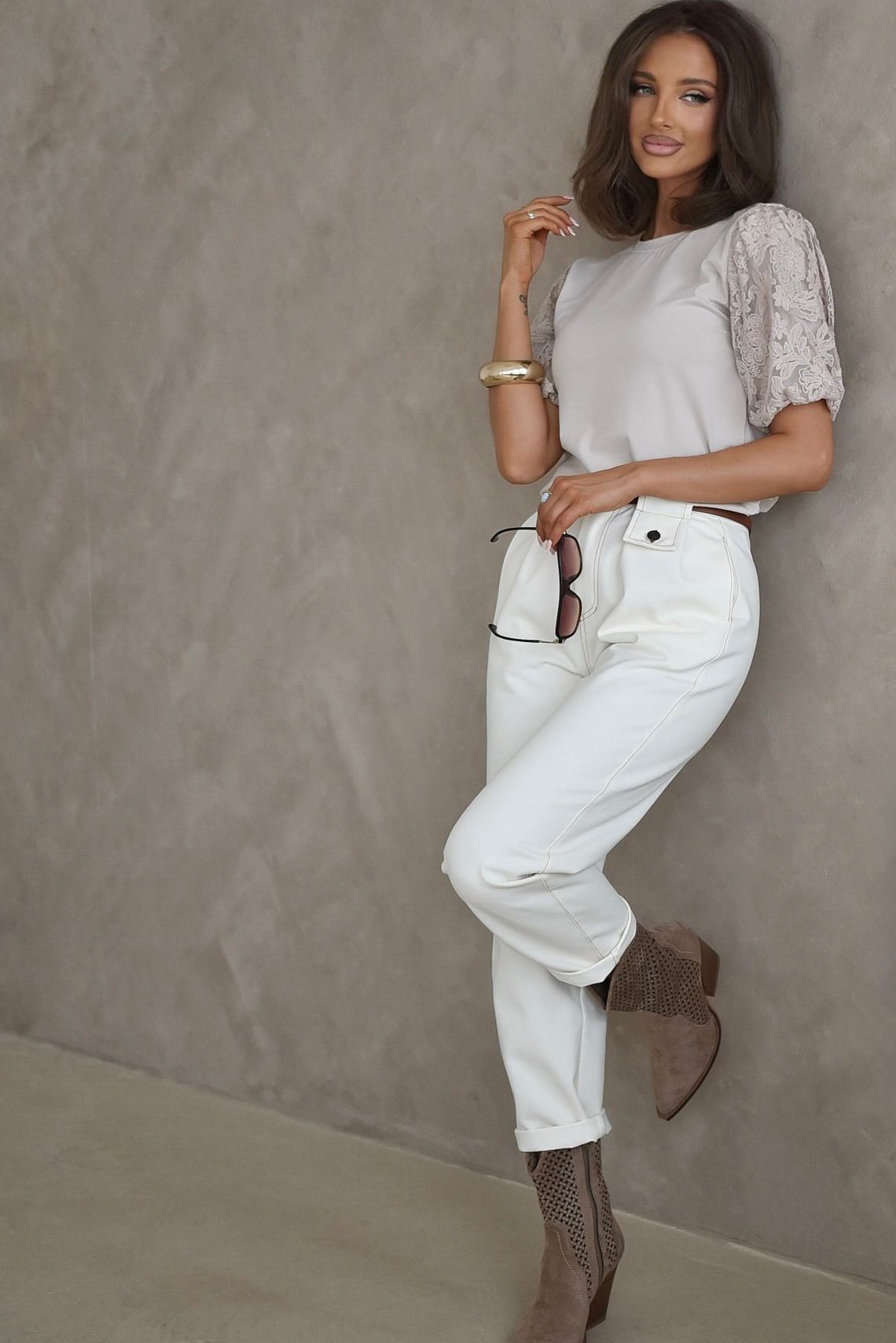 Bluzka z koronką SOPHIE beżowa