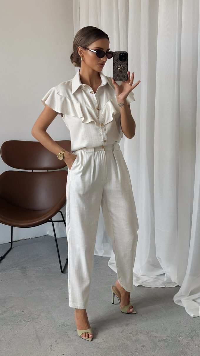 Komplet z domieszką lnu TROPEA jasny beż - 36