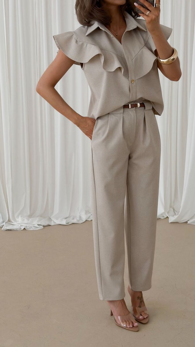 Komplet z domieszką lnu TROPEA beż