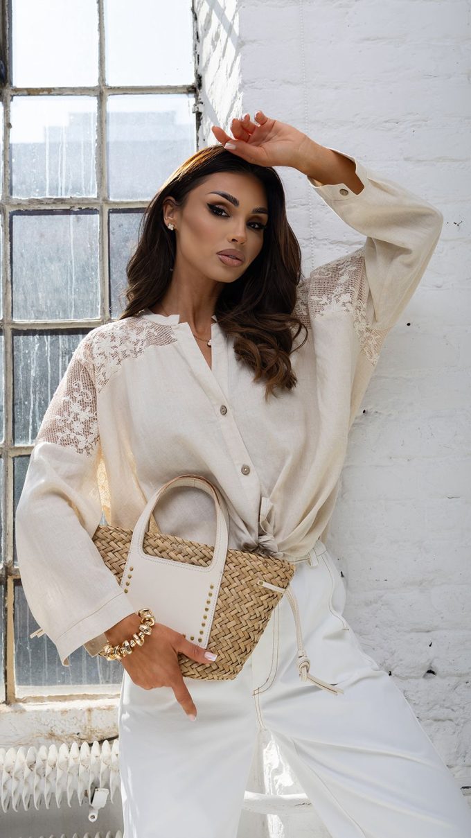 Koszula zdomieszką lnu KATE beżowa