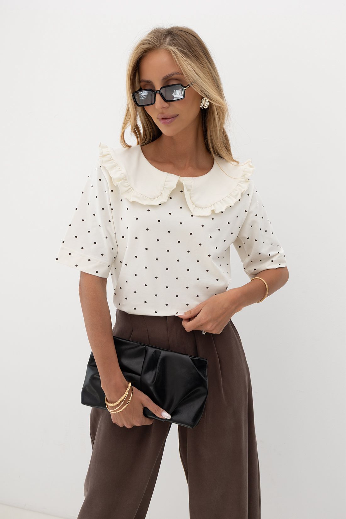 T-shirt z kołnierzykiem PRETA dots