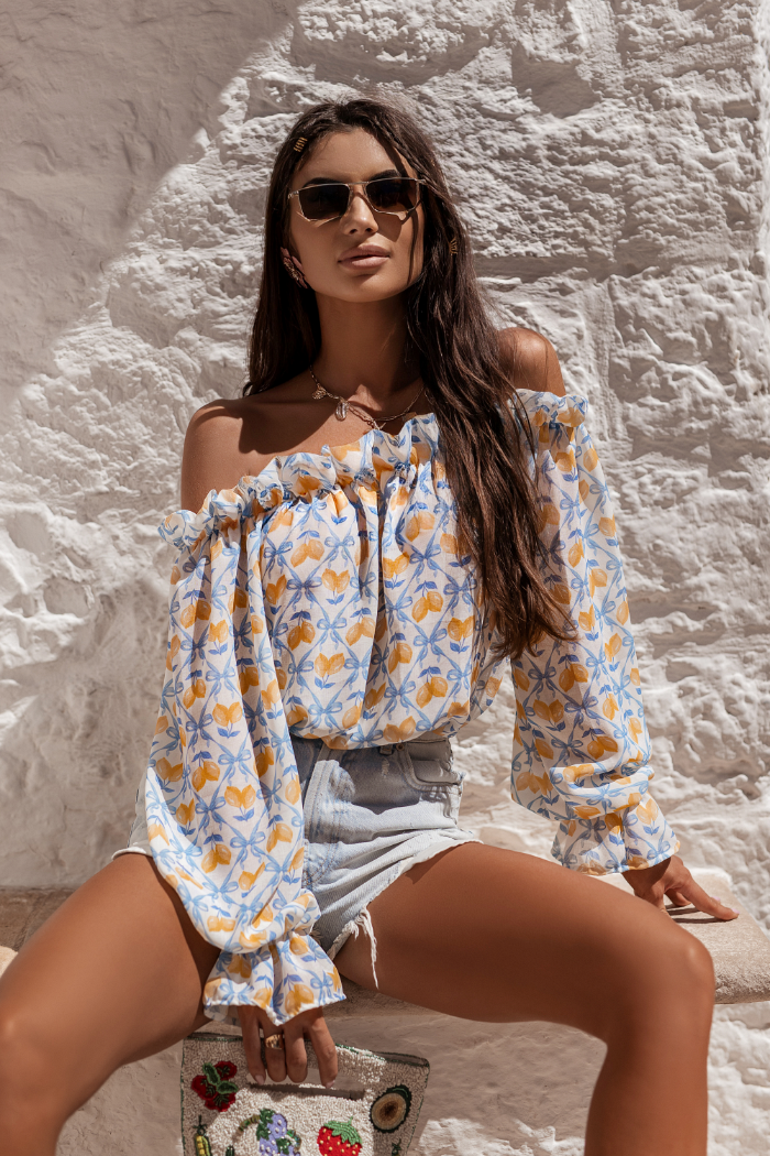 Bluzka lniana MIA blue limones