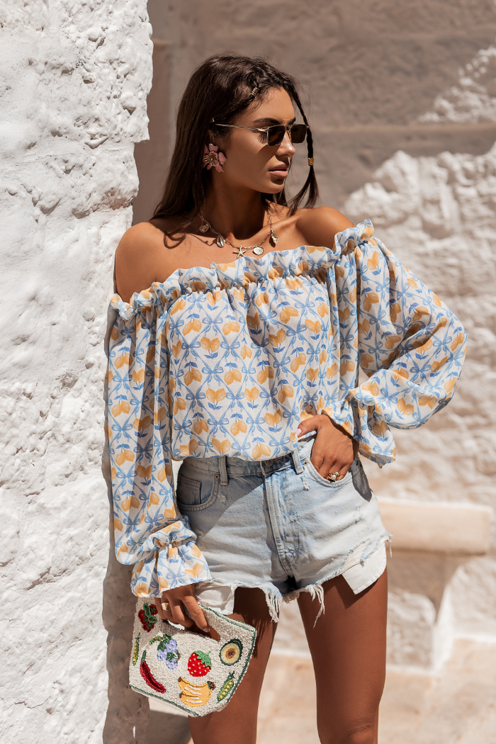 Bluzka lniana MIA blue limones