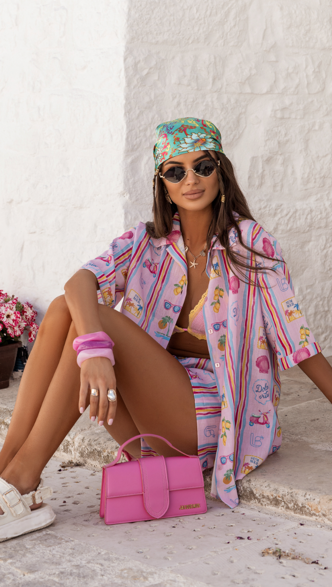 Komplet lniany CALVI dolce pink