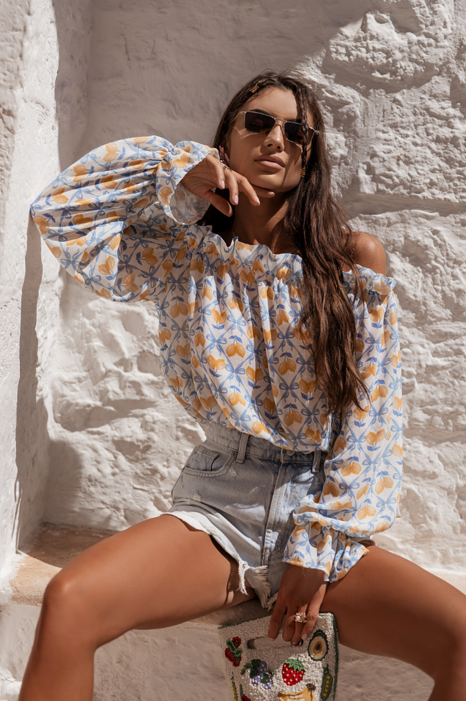 Bluzka lniana MIA blue limones