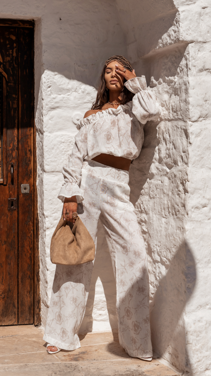 Komplet lniany RIO floria beige