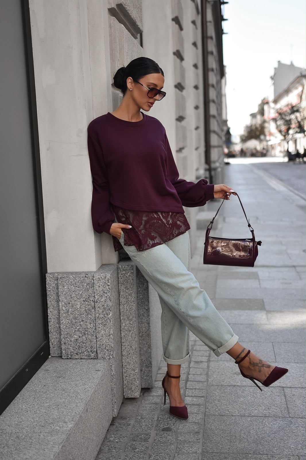 Bluza z koronką ADELA fioletowa