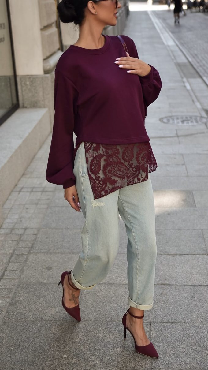 Bluza z koronką ADELA fioletowa